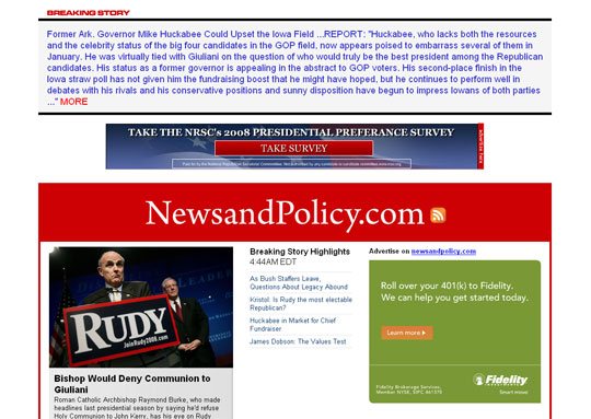 Political Blog Development: NewsAndPolicy.com Home page