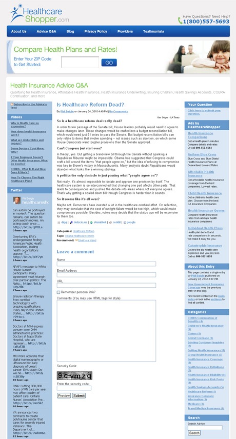 HealthCareShopper.com Advice Section Individual Page